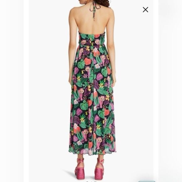 Betsey Johnson Paulina Tropical Print Animal Jungle Maxi Halter Dress Size Small - Picture 2 of 9